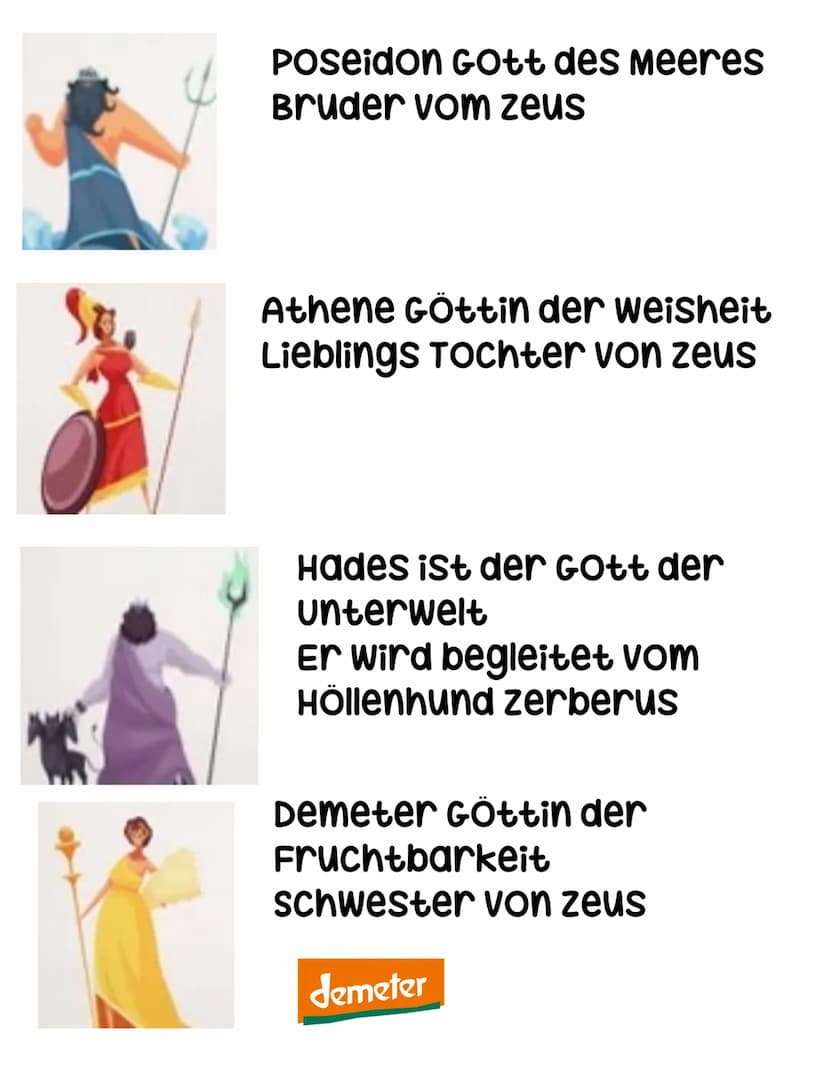 Griechische Götter
zeus der Göttervater
Der GOtt des wetters
Hermes der Götterbote
Hermes
Hera die frau von zeus
sie trägt einen goldenen
Ha