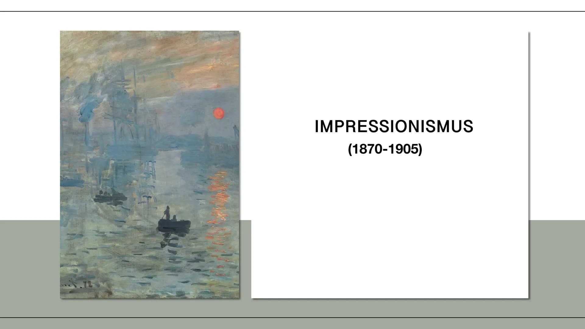 IMPRESSIONISMUS
(1870-1905) AGENDA
01
03
Die Definition
Techniken & Künstler
Beispiele
02 Stil- Merkmale der
Epoche
04
Die Funktion
+ Quelle