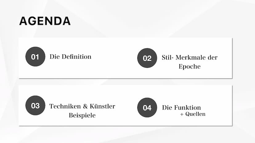 IMPRESSIONISMUS
(1870-1905) AGENDA
01
03
Die Definition
Techniken & Künstler
Beispiele
02 Stil- Merkmale der
Epoche
04
Die Funktion
+ Quelle
