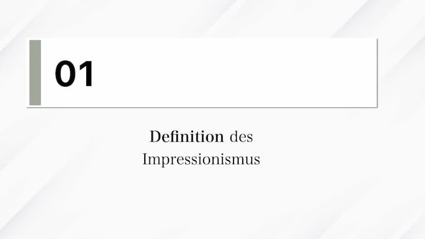 IMPRESSIONISMUS
(1870-1905) AGENDA
01
03
Die Definition
Techniken & Künstler
Beispiele
02 Stil- Merkmale der
Epoche
04
Die Funktion
+ Quelle