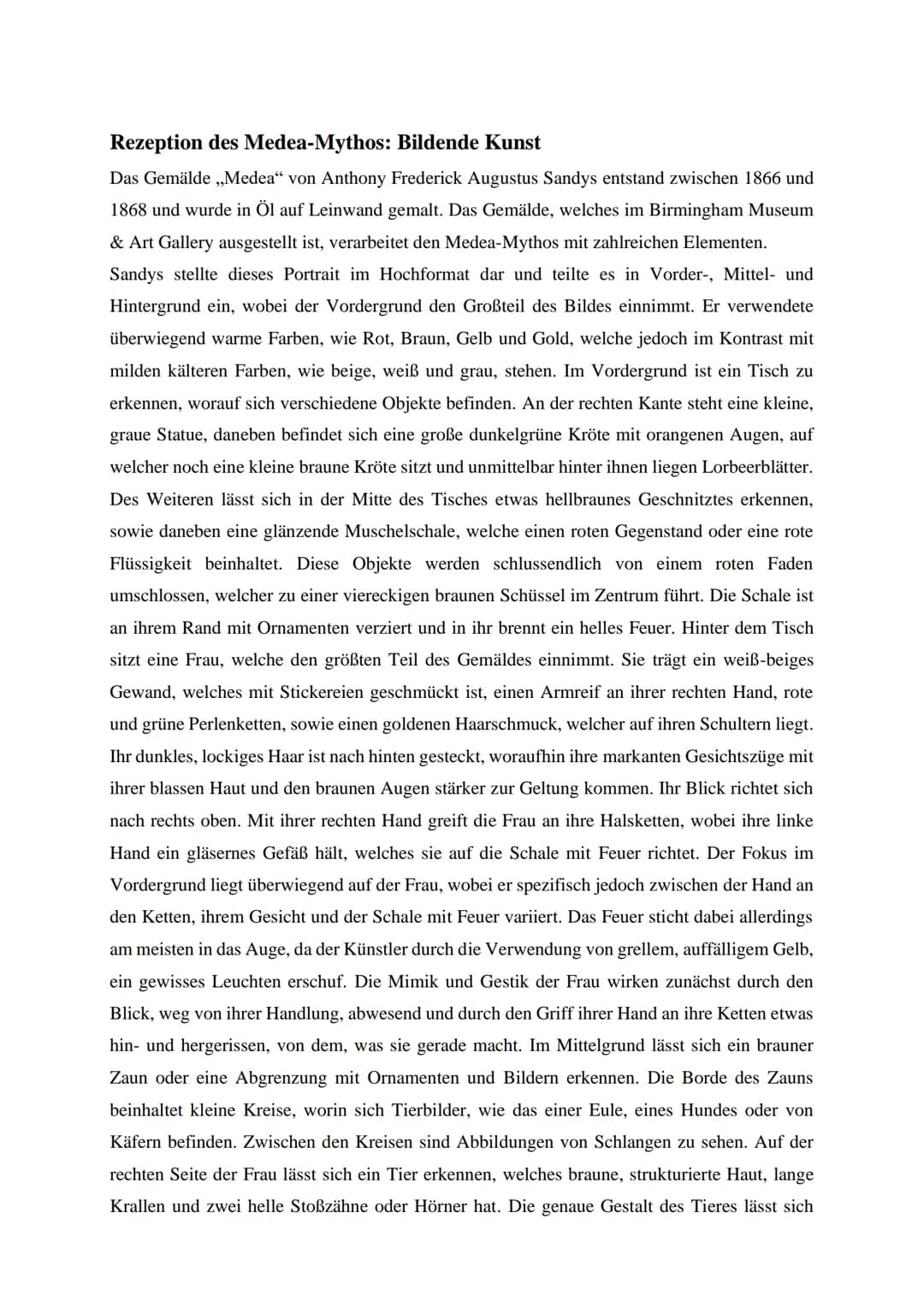 Rezeption des Medea-Mythos: Bildende Kunst
Das Gemälde ,,Medea" von Anthony Frederick Augustus Sandys entstand zwischen 1866 und
1868 und wu