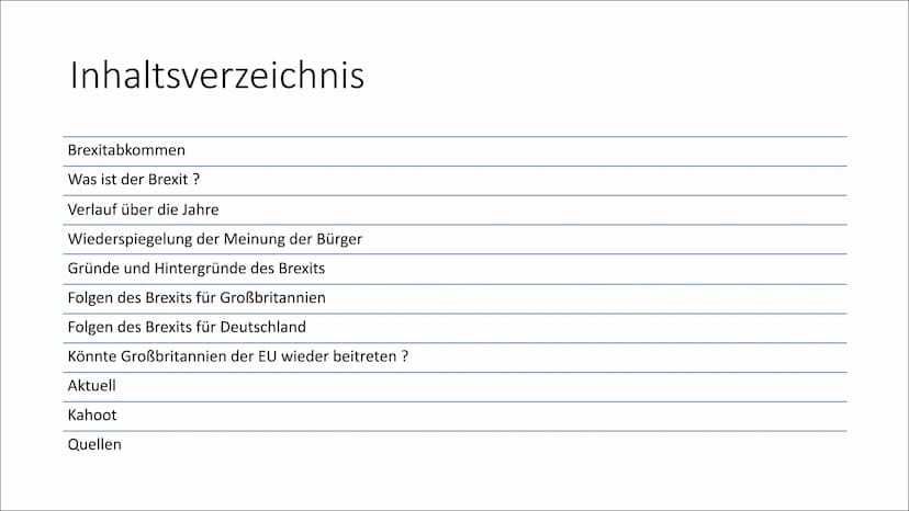 BREXIT
Fach: Sozialwissenschaften
Kurs: GK
Stufe: Q1  Inhaltsverzeichnis
Brexitabkommen
Was ist der Brexit?
Verlauf über die Jahre
Wiederspi