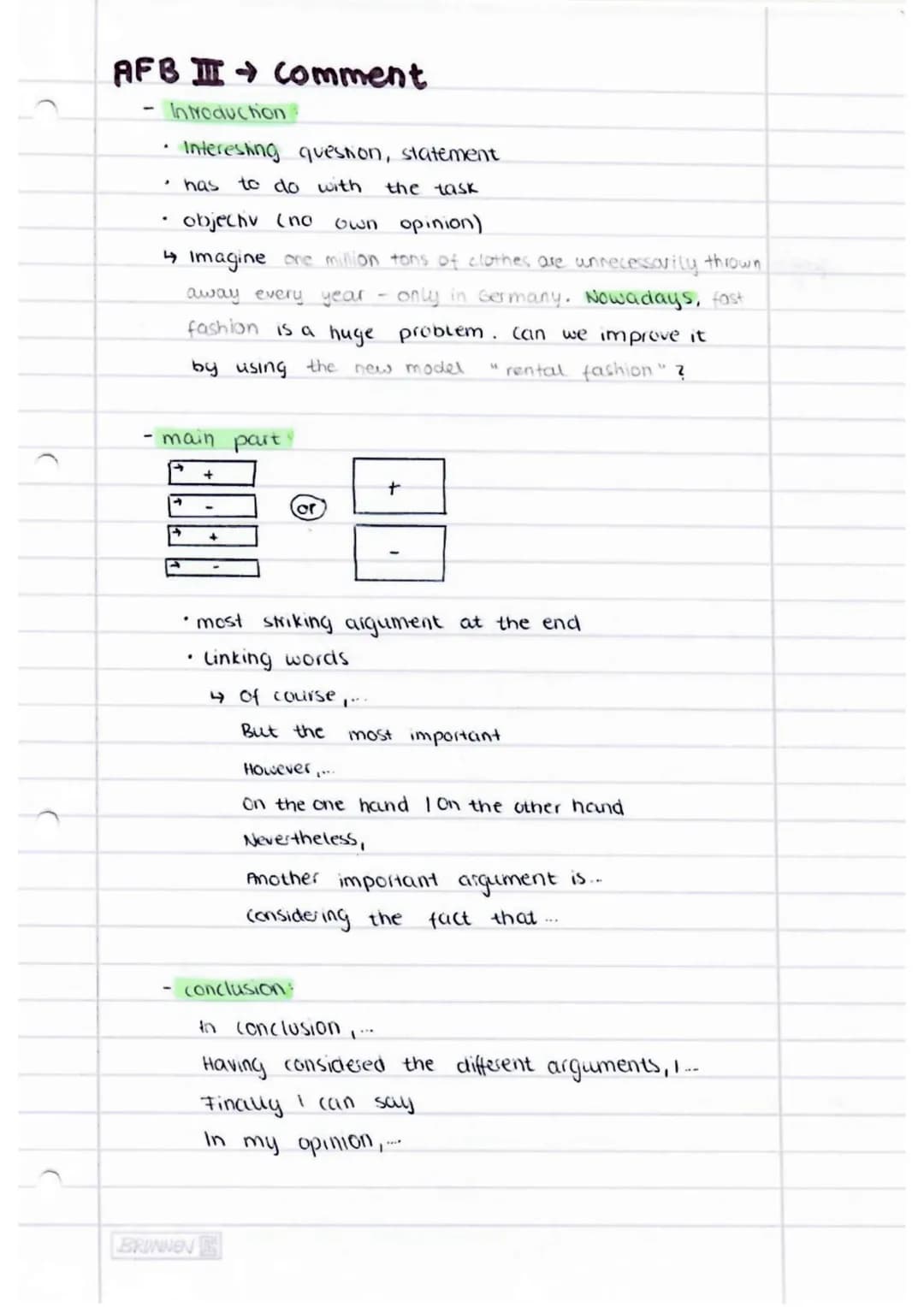 AFBI Summary (operatoren: sum up, point out, outline)
introductory sentence:
text type, title, author, date, source, topic
4 The [article ] 