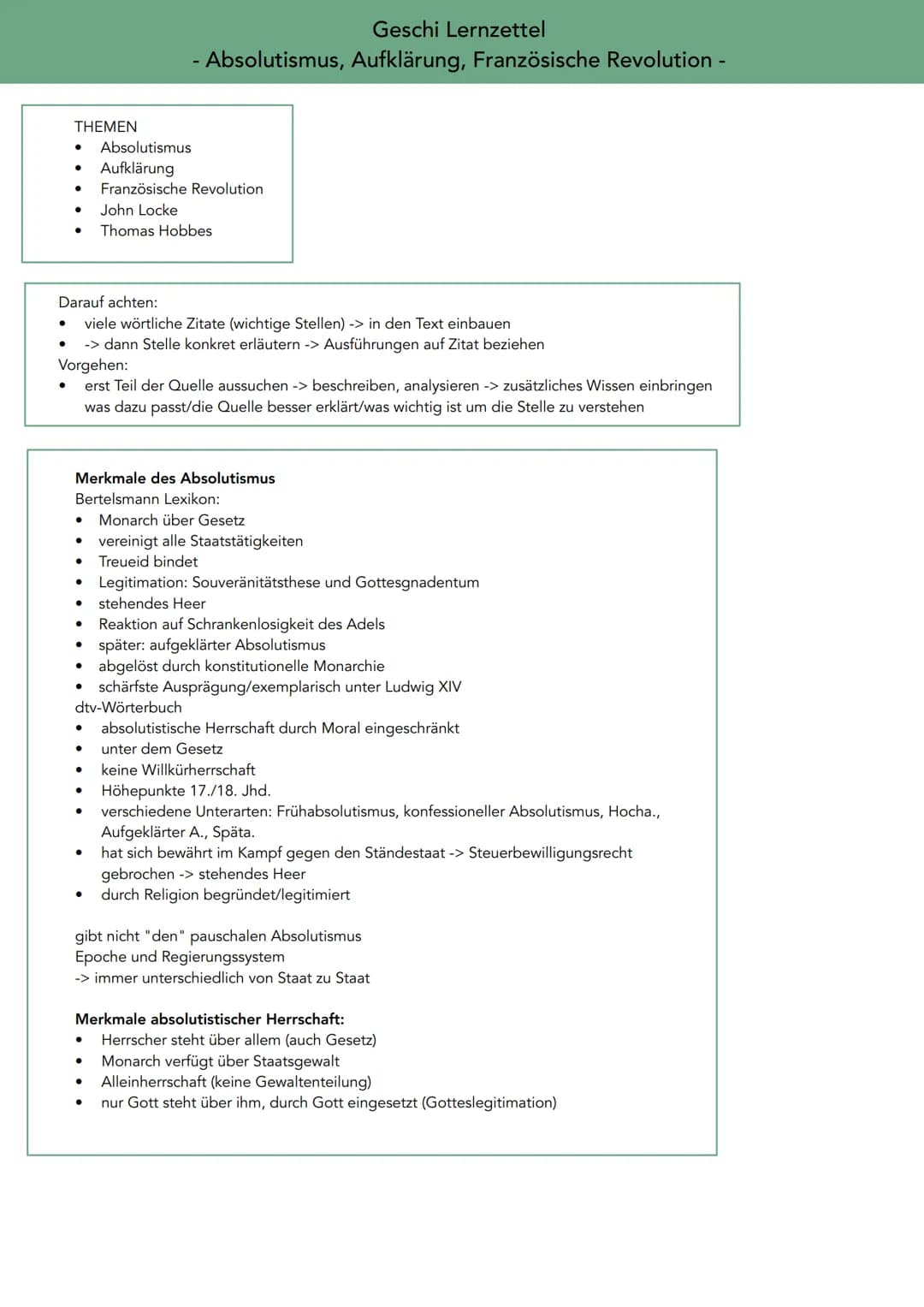Absolutismus, Aufklärung, Franz. Revolution