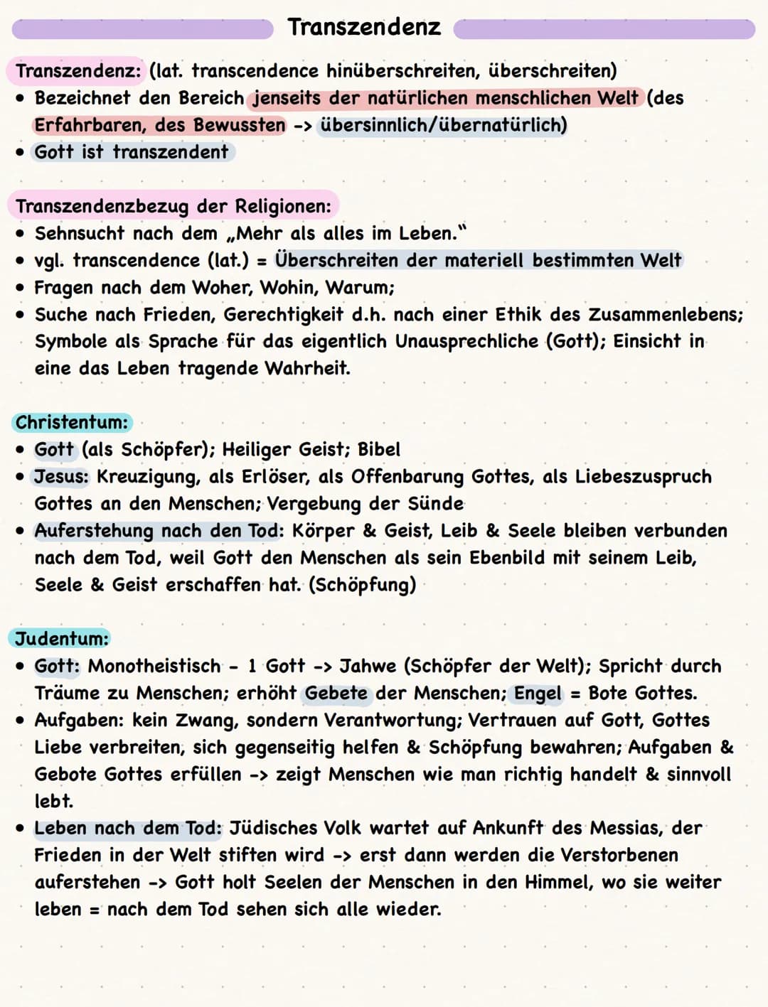 Transzendenz: (lat. transcendence hinüberschreiten, überschreiten)
• Bezeichnet den Bereich jenseits der natürlichen menschlichen Welt (des
