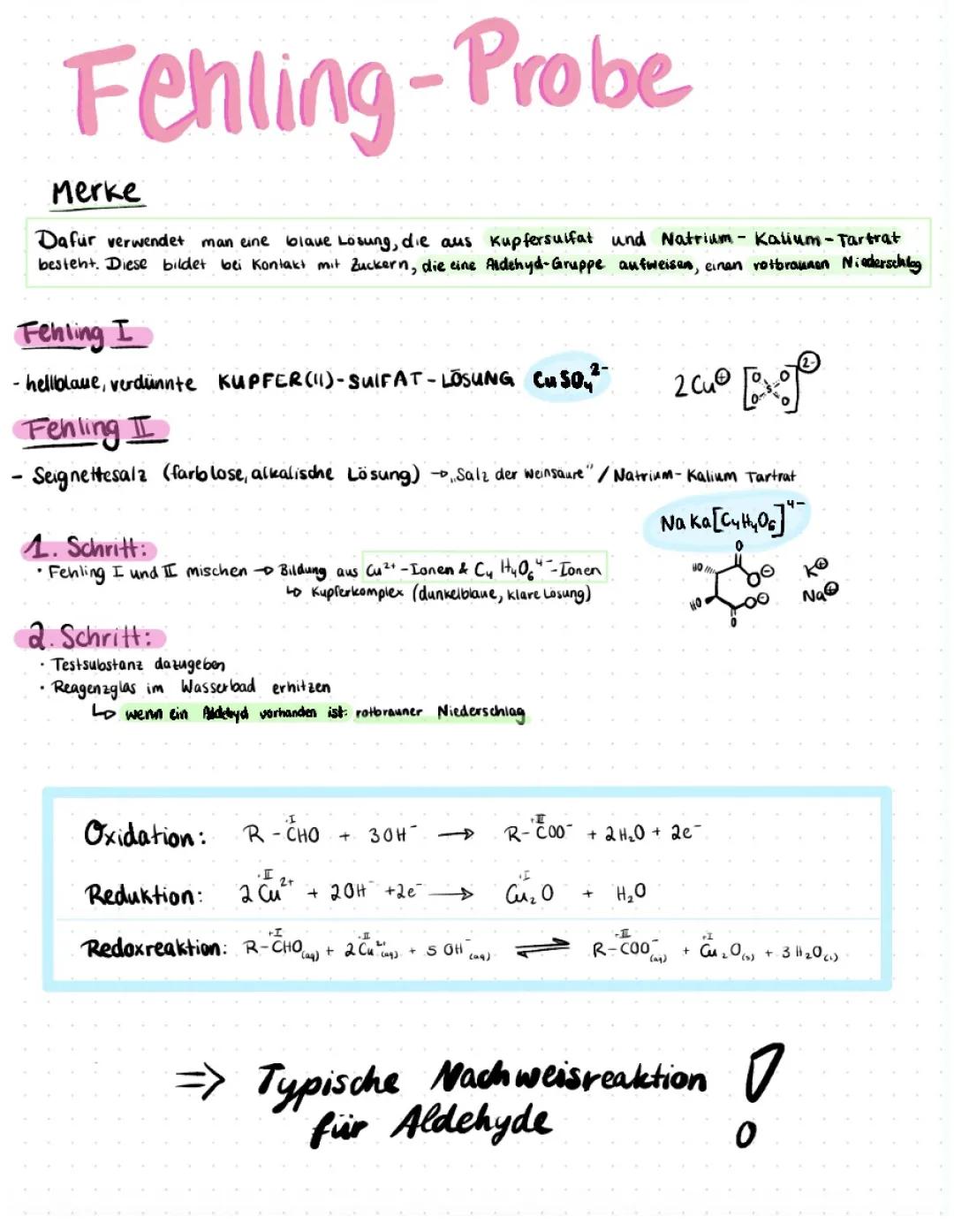 Fehling-Probe: Einfach erklärt und durchgeführt - Glucose, Aldehyde, Reaktionsgleichung