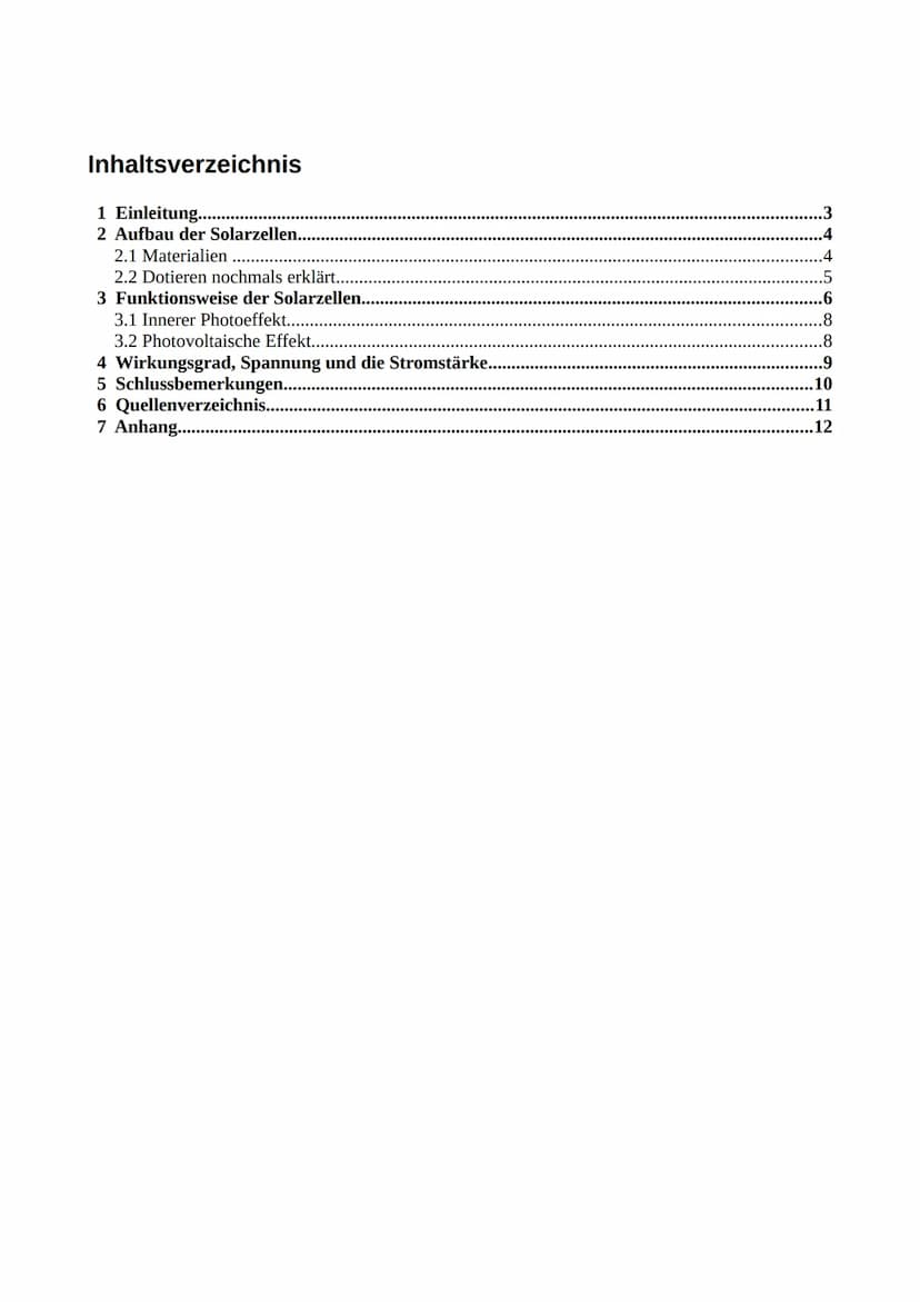 Solarzellen
Photovoltaik
Samantha-Josephine Braun
4. Oktober 2021 Inhaltsverzeichnis
1 Einleitung.......
2 Aufbau der Solarzellen...
2.1 Mat