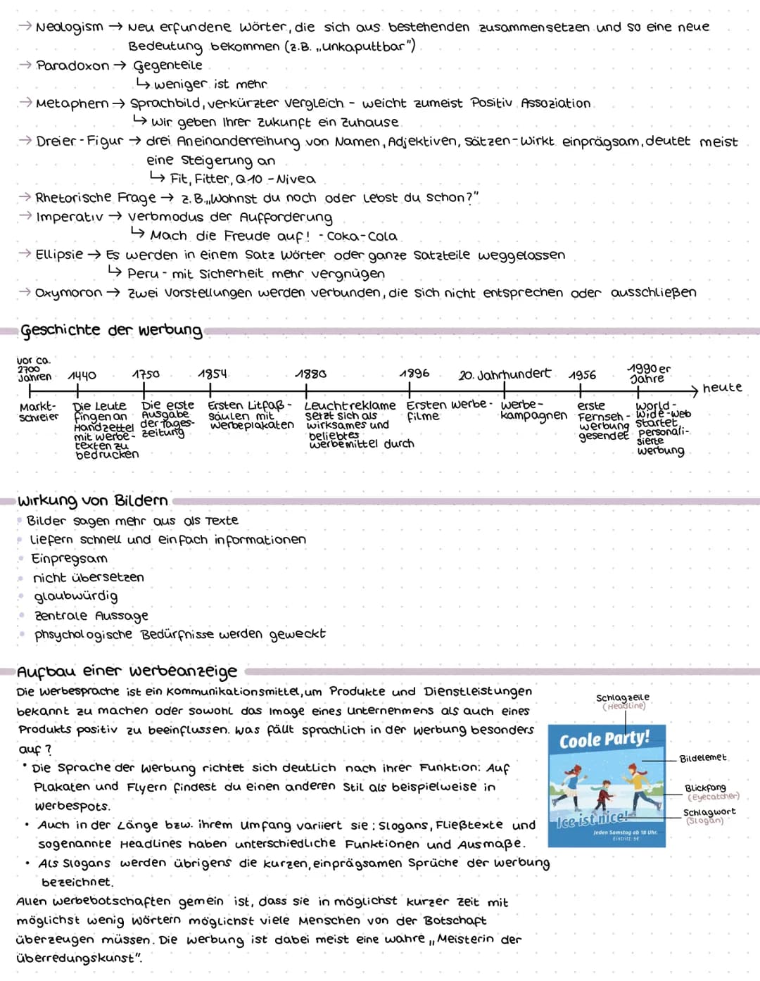 Werbung
Lernzettel
-Analyse
Schritt 1→ Produkt vorstellen, Idee, Firma die das Produkt vermarktet
Beispiel Satz: Die vorliegende werbeanzeig