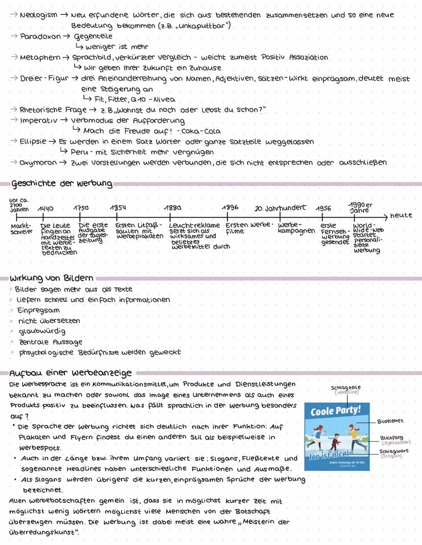 Werbung
Lernzettel
-Analyse
Schritt 1→ Produkt vorstellen, Idee, Firma die das Produkt vermarktet
Beispiel Satz: Die vorliegende werbeanzeig