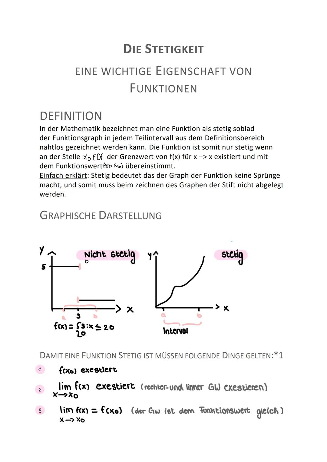 DEFINITION
In der Mathematik bezeichnet man eine Funktion als stetig soblad
der Funktionsgraph in jedem Teilintervall aus dem Definitionsber
