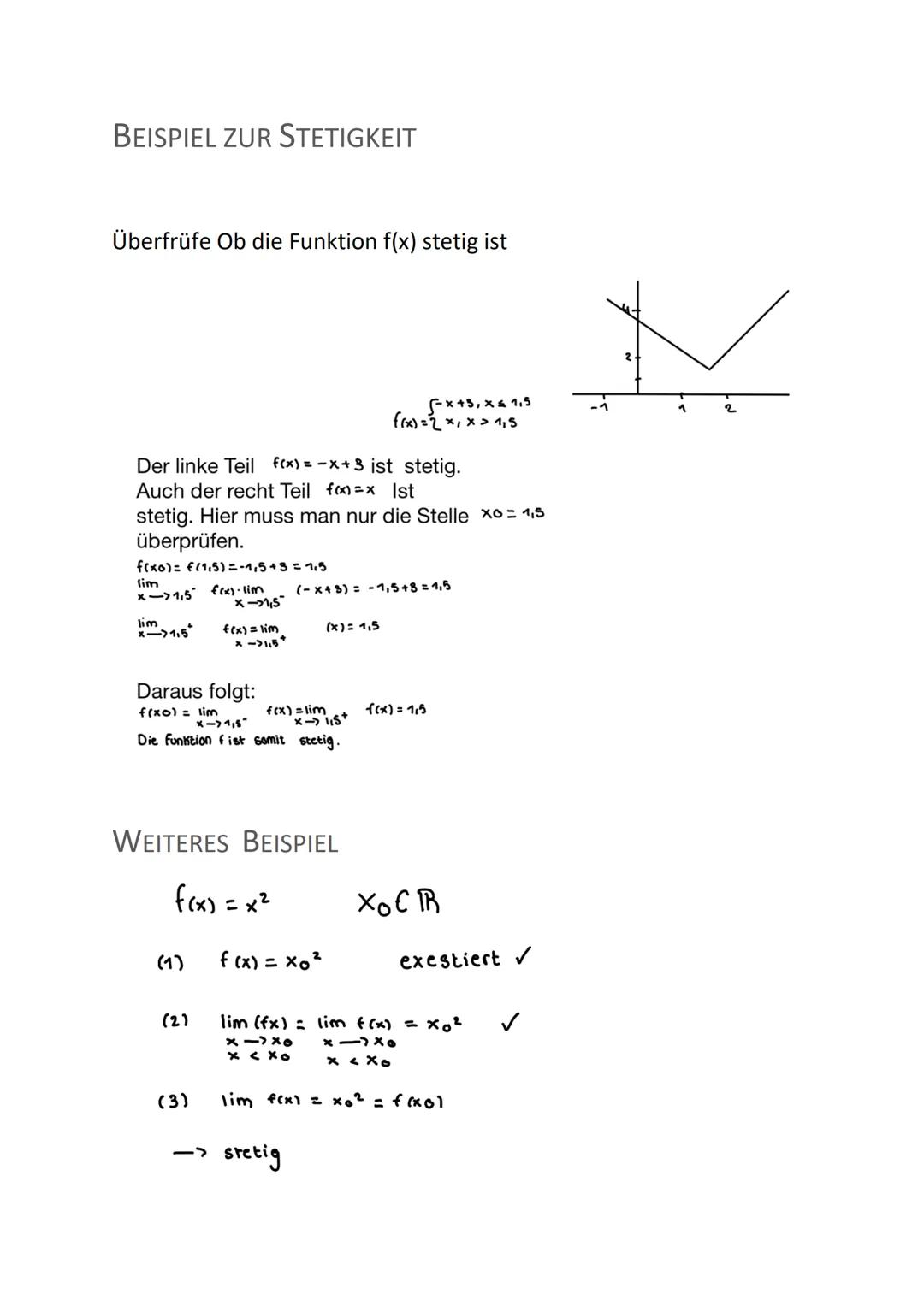 DEFINITION
In der Mathematik bezeichnet man eine Funktion als stetig soblad
der Funktionsgraph in jedem Teilintervall aus dem Definitionsber