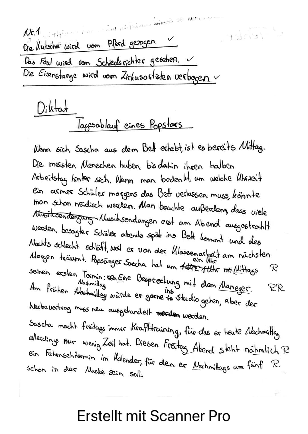 I Diktat
II Grammatik
Aufgabe 1
Forme die folgenden Sätze ins Passiv um. (3 Punkte) 3 P.
a) Das Pferd zieht die Kutsche.
b) Der Schiedsricht