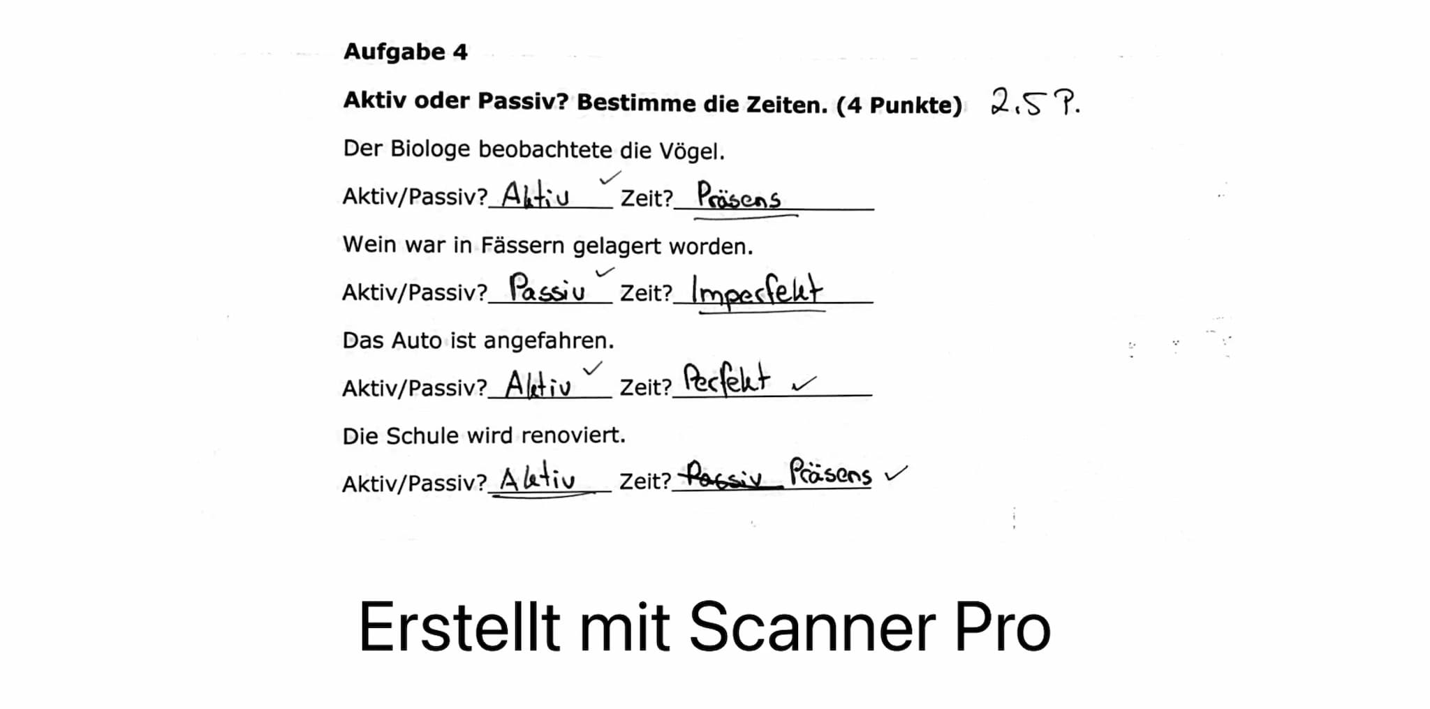 I Diktat
II Grammatik
Aufgabe 1
Forme die folgenden Sätze ins Passiv um. (3 Punkte) 3 P.
a) Das Pferd zieht die Kutsche.
b) Der Schiedsricht