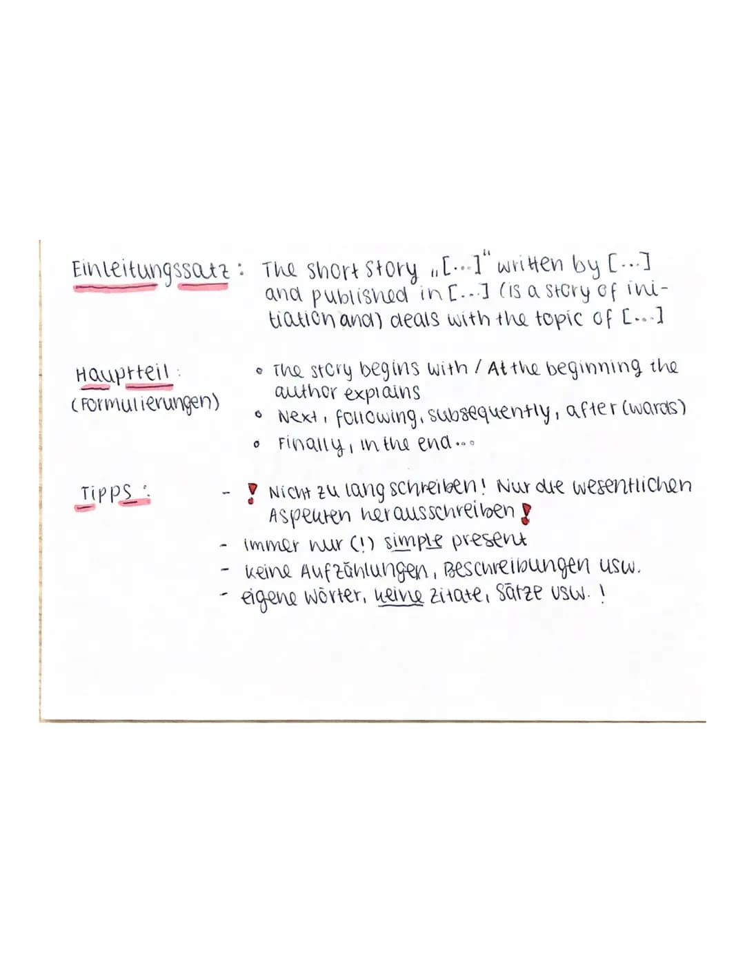 Einleitungssatz: The short story ..[...]" written by [...]
and published in [...] (is a story of ini-
tiation and) deals with the topic of [