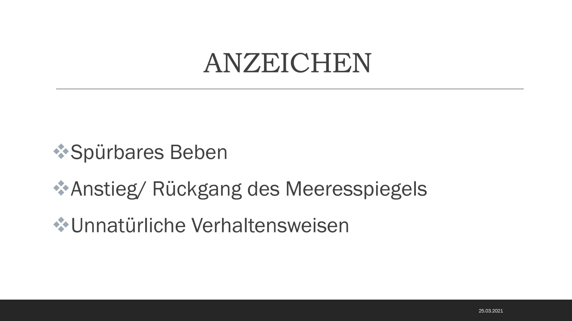 CHEUTS
TELEP
TTTT1
EEEE
TSUNAMIS
Eine Präsentation von
Ilinca Michels
25.03.2021 INHALTSVERZEICHNIS
Was ist ein Tsunami?
Entstehung
Ursachen