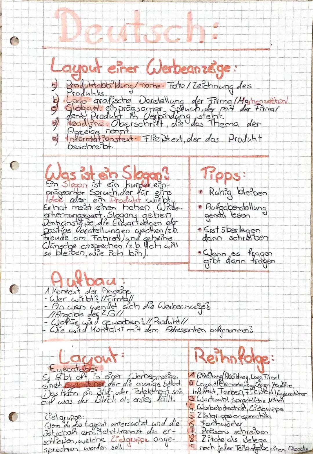 Lernzettel Werbeanzeige 