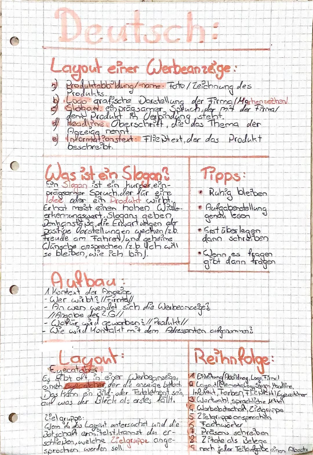 C
Deutsch:
Layout einer Werbeanzeige:
2) Produlitabbildung/name. Foto / Zeichnung des
Produkts.
ogo grafische Darstellung der Firma / Marken