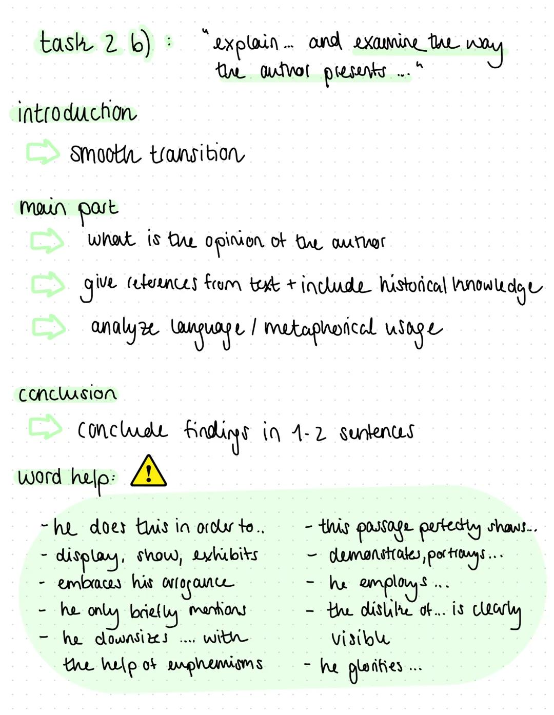 ANALYSIS
introduction
9 Aspects: author, title, type of source,
date, place, addresse, topic,
(ause desired effect.
main part
Summary of the