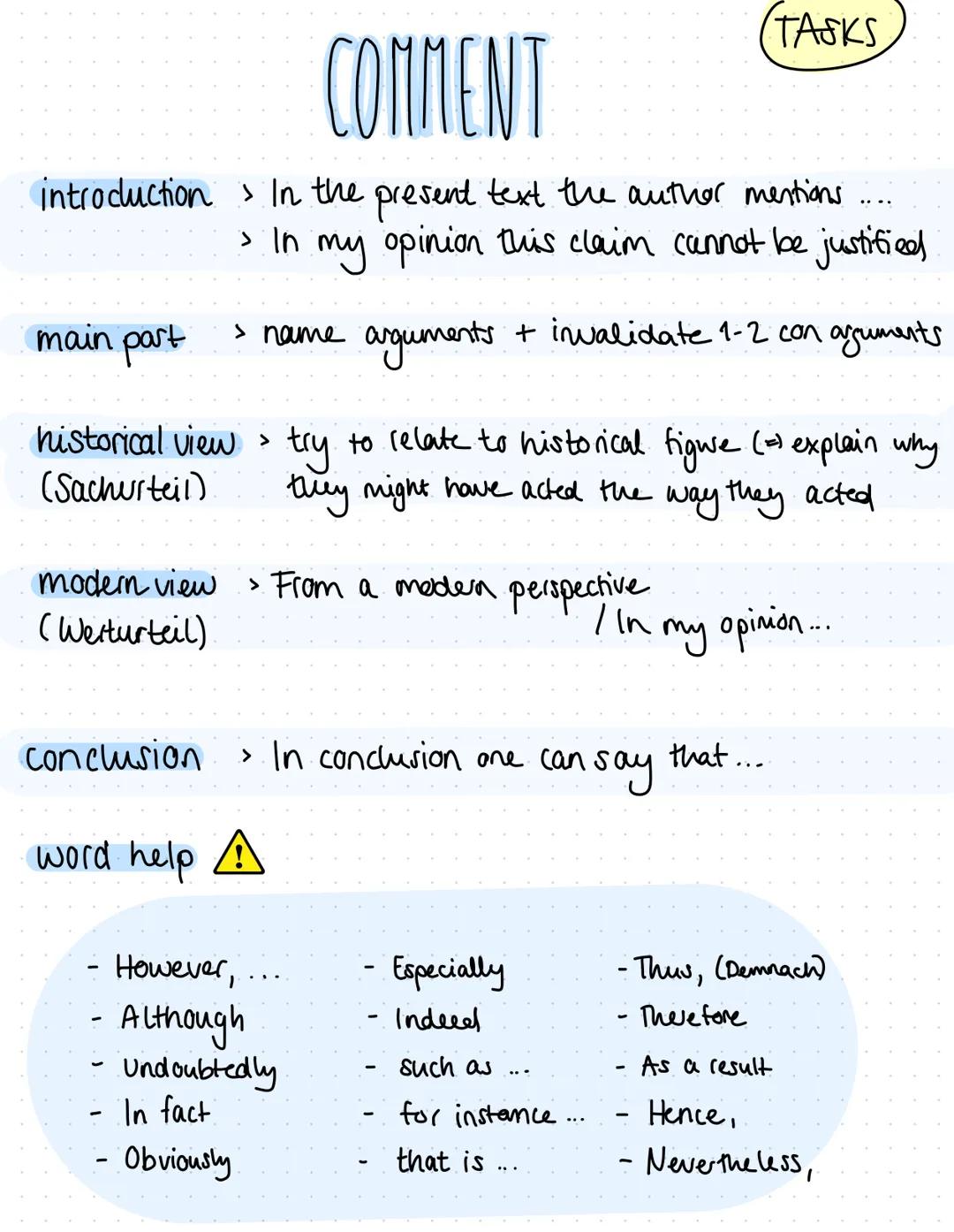ANALYSIS
introduction
9 Aspects: author, title, type of source,
date, place, addresse, topic,
(ause desired effect.
main part
Summary of the