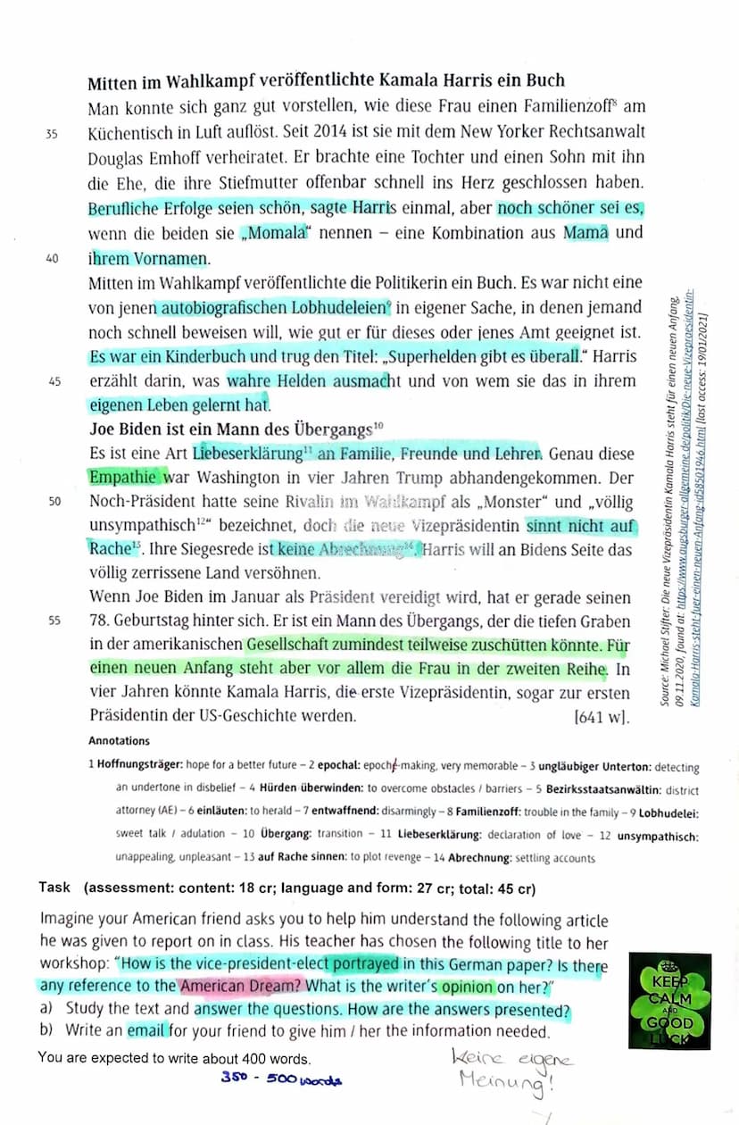 Eng 12 LF / Tra
5
10
Mediation German -> English
down to
earth
Topic: Immigration to the USA / The American Dream
Text: Die neue Vizepräside