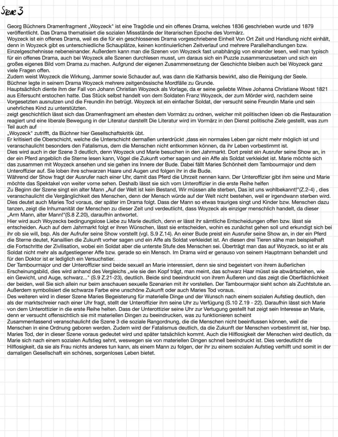 Szene 3
Georg Büchners Dramenfragment ,,Woyzeck" ist eine Tragödie und ein offenes Drama, welches 1836 geschrieben wurde und 1879
veröffentl