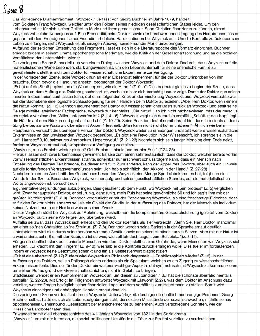 Szene 3
Georg Büchners Dramenfragment ,,Woyzeck" ist eine Tragödie und ein offenes Drama, welches 1836 geschrieben wurde und 1879
veröffentl