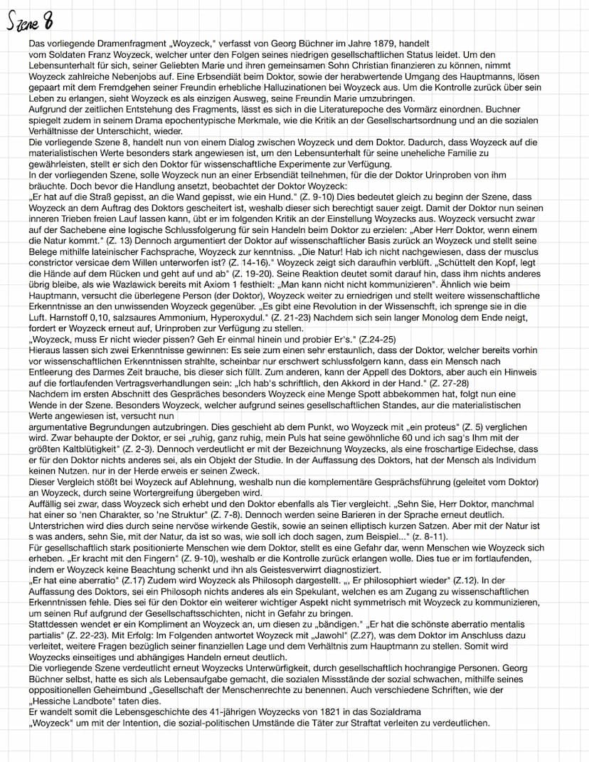 Szene 3
Georg Büchners Dramenfragment ,,Woyzeck" ist eine Tragödie und ein offenes Drama, welches 1836 geschrieben wurde und 1879
veröffentl