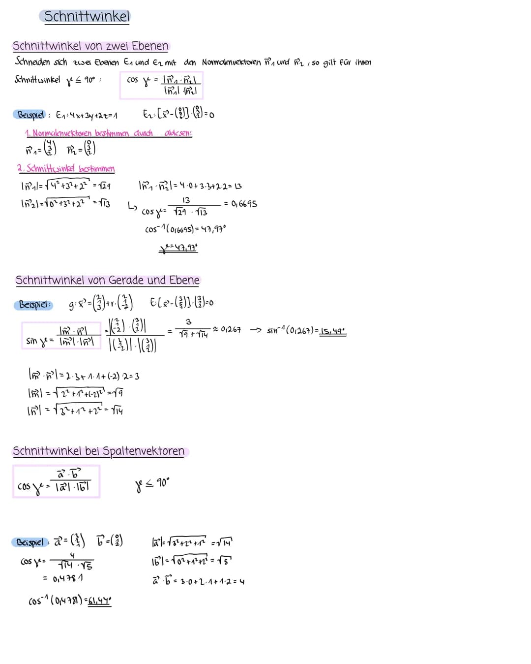 Q3
Ebenengleichungen
Parametergleichung
ER=2+r+sv
L> in Normalengleichung umwandeln
Beispiel E:-()+()+ (5)
1. Bilden des Kreuzprodukter:
()X