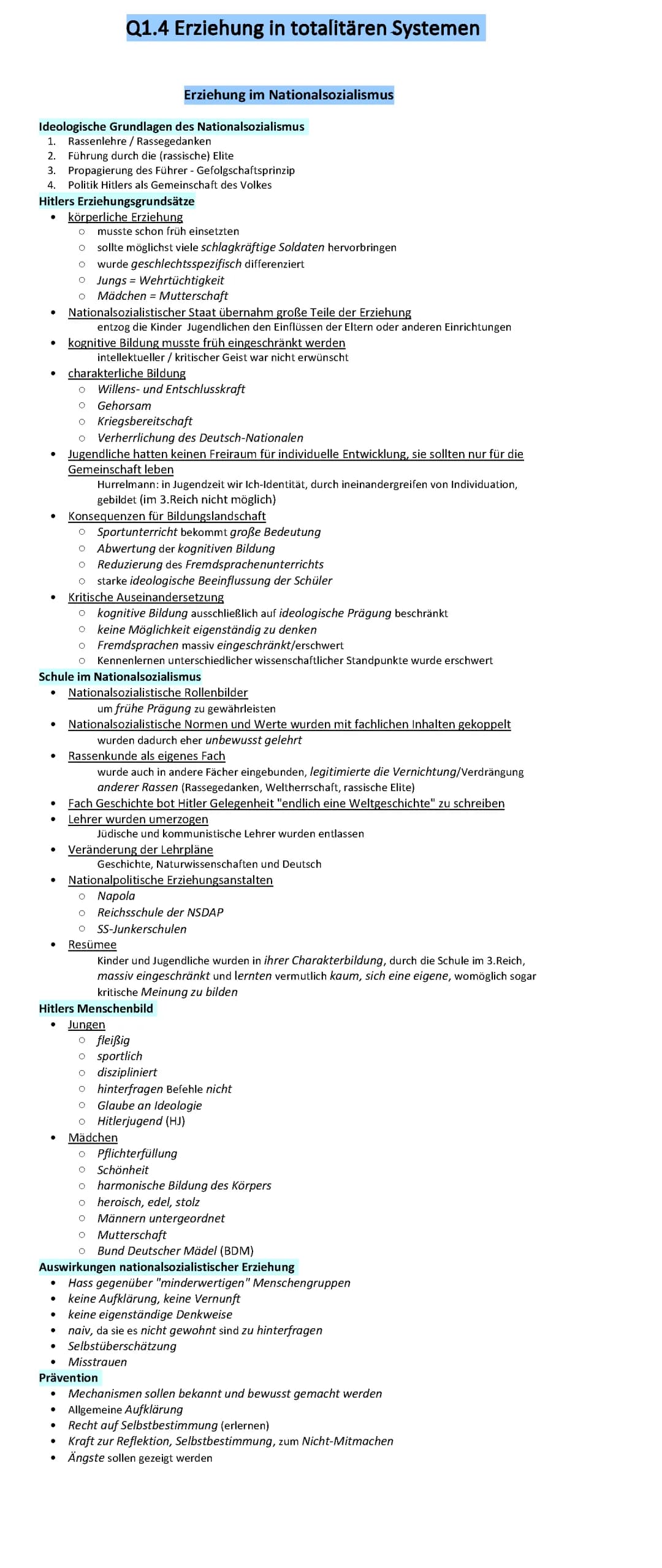 Erziehung in totalitären Systemen: NS-Zeit