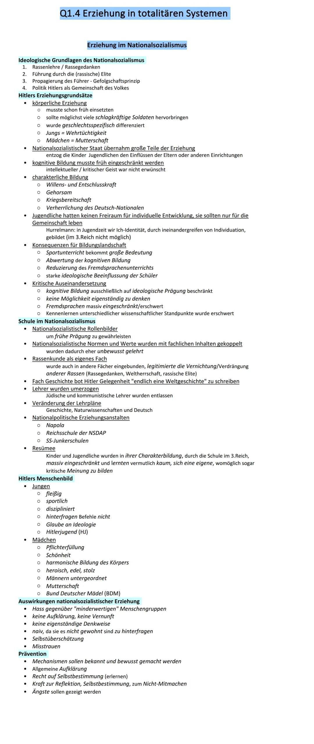 Ideologische Grundlagen des Nationalsozialismus
1. Rassenlehre / Rassegedanken
●
2. Führung durch die (rassische) Elite
3. Propagierung des 