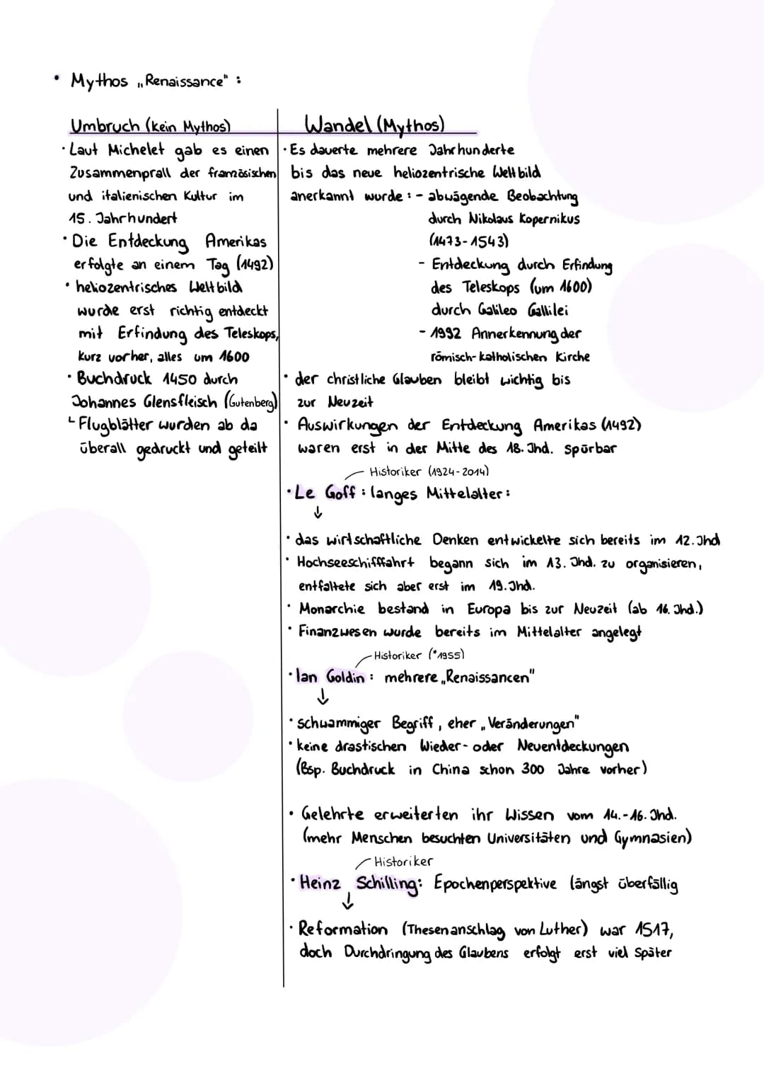 Lernzettel Renaissance
• die Epochen:
500 n. Chr.
Antike /Altertum >500 v. Chr. -
Mittelalter
->500 n. Chr. - 1500 n. Chr. (6-16 Ind.)
Frühe