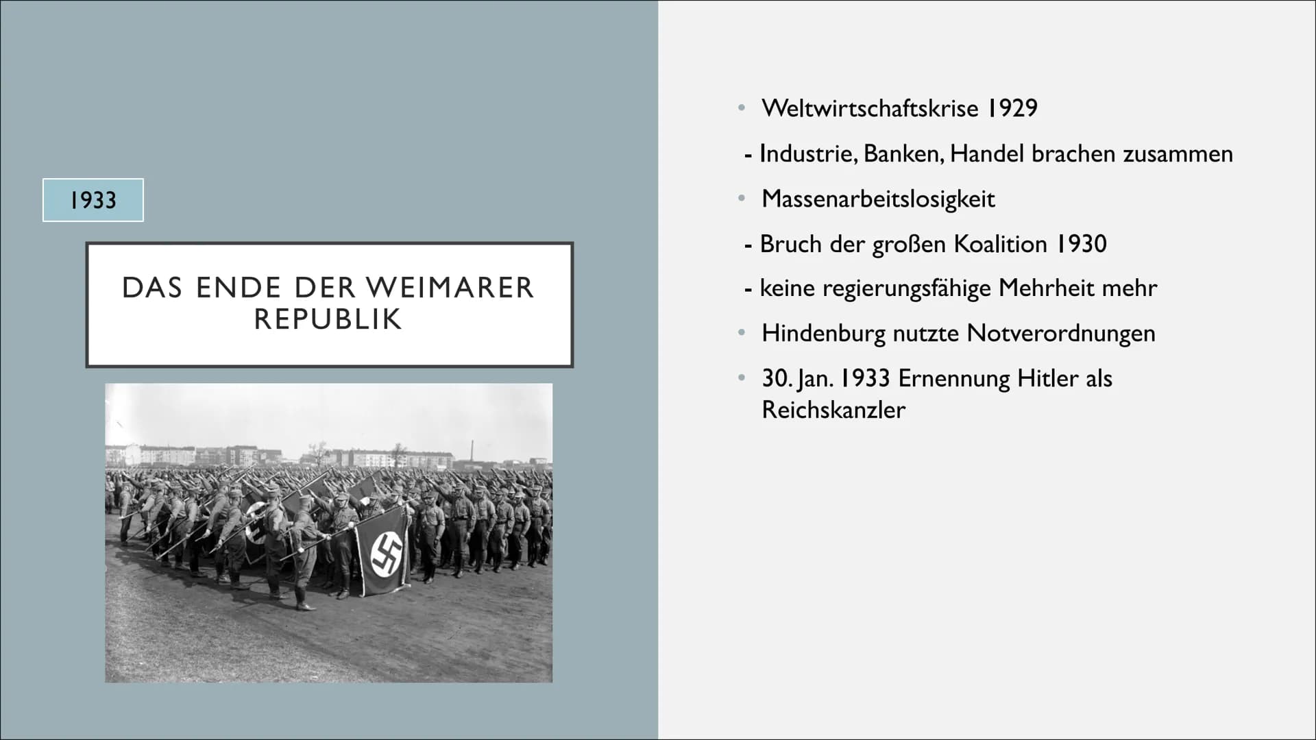 WEIMARER REPUBLIK INHALTSVERZEICHNIS
[. Gründung der Weimarer Republik
2. Novemberrevolution
3. Spartakusaufstand
4. Weimarer Verfassung
5. 