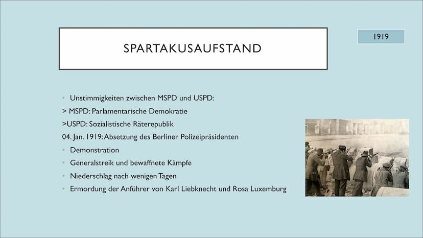 WEIMARER REPUBLIK INHALTSVERZEICHNIS
[. Gründung der Weimarer Republik
2. Novemberrevolution
3. Spartakusaufstand
4. Weimarer Verfassung
5. 