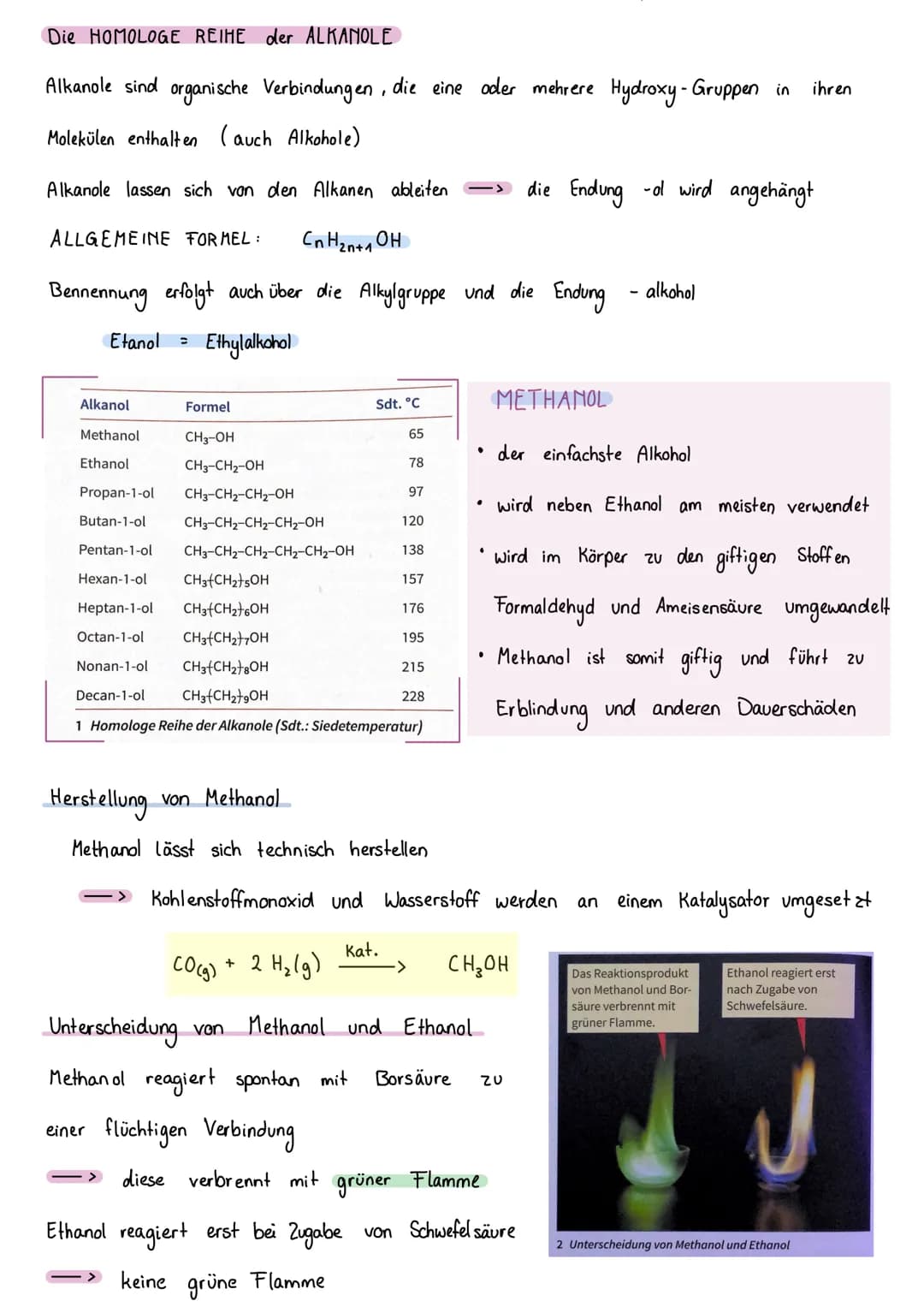Die HOMOLOGE REIHE der ALKANOLE
Alkanole sind organische Verbindungen, die eine oder mehrere Hydroxy-Gruppen in
Molekülen enthalten (auch Al