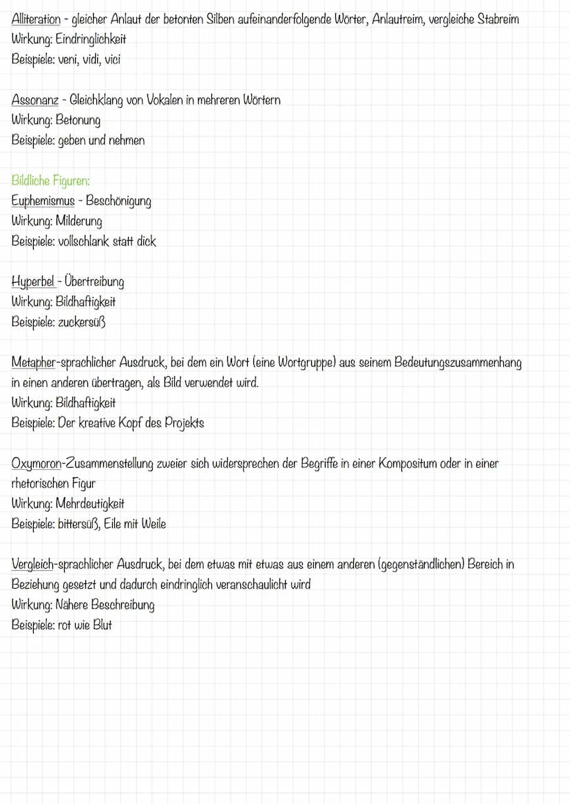 Deutsch Stilmittel
Wortfiguren:
Akkumulation - syndetische oder asyndetische Aneinanderreihung mehrerer Unterbegriffe von einem
(gedachten) 