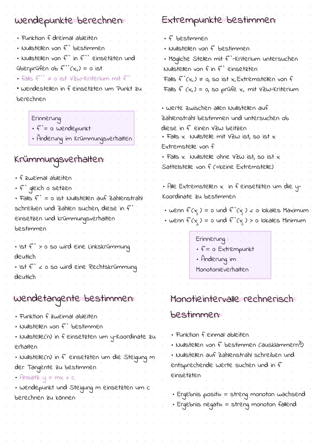 Ableitung
Potenzregel
f(x) = rox"
Summenregel
f(x) = g(x) + h(x)
f'(x) = g(x) + h'(x)
f(x)
Mathe Klausur
y = 4x+c
Ausnahmen:
wendepunkt in f