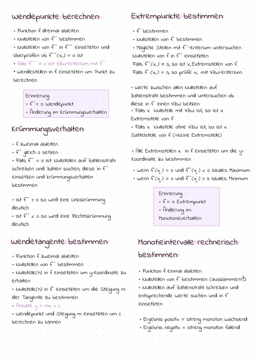 Ableitung
Potenzregel
f(x) = rox"
Summenregel
f(x) = g(x) + h(x)
f'(x) = g(x) + h'(x)
f(x)
Mathe Klausur
y = 4x+c
Ausnahmen:
wendepunkt in f