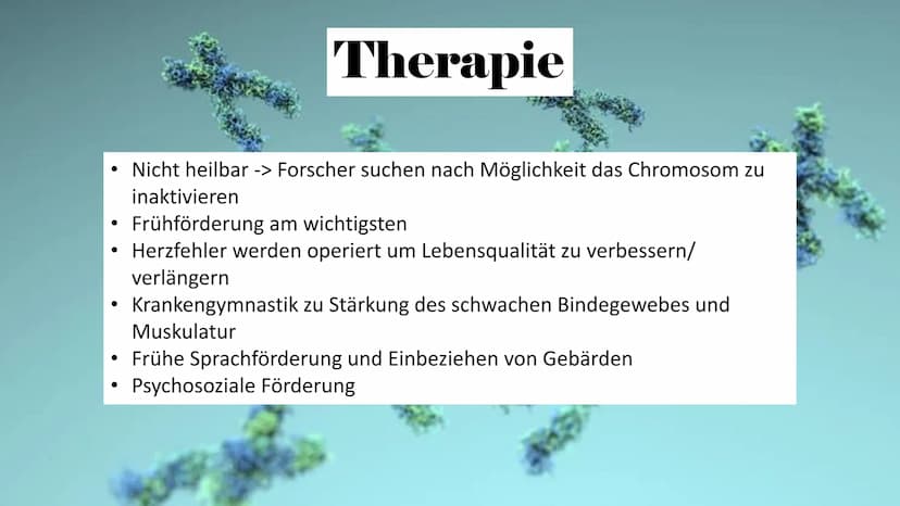 Trisomie 21
ہو Allgemeine Infos
Gliederung
Krankheitsbild
Häufigkeit in
der
Bevölkerung
Art der
Mutation
Therapie Allgemeine Infos
• Viele v