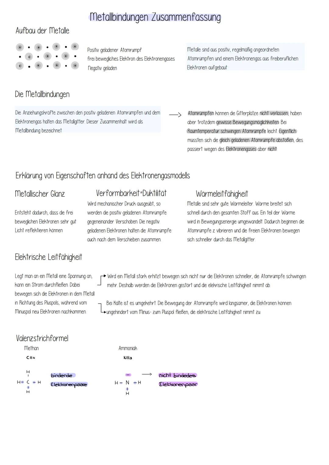 Aufbau der Metalle
Die Metallbindungen
Die Anziehungskräfte zwischen den positiv geladenen Atomrümpfen und dem
Elektronengas halten das Meta