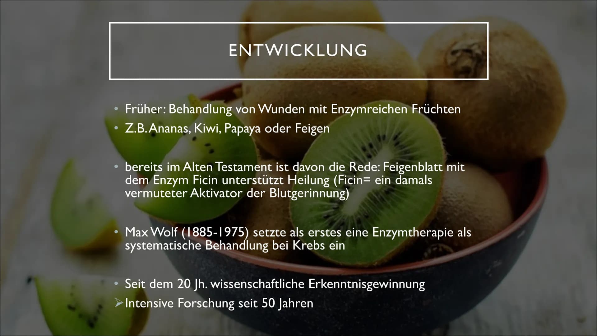 ENZYME IN
DER
MEDIZIN &
DIAGNOSTIK GLIEDERUNG
I.
II.
III. Entwicklung
IV. Anwendungsbereiche
V. Diagnostik
VI. Enzymtherapie
VII. Verabreich