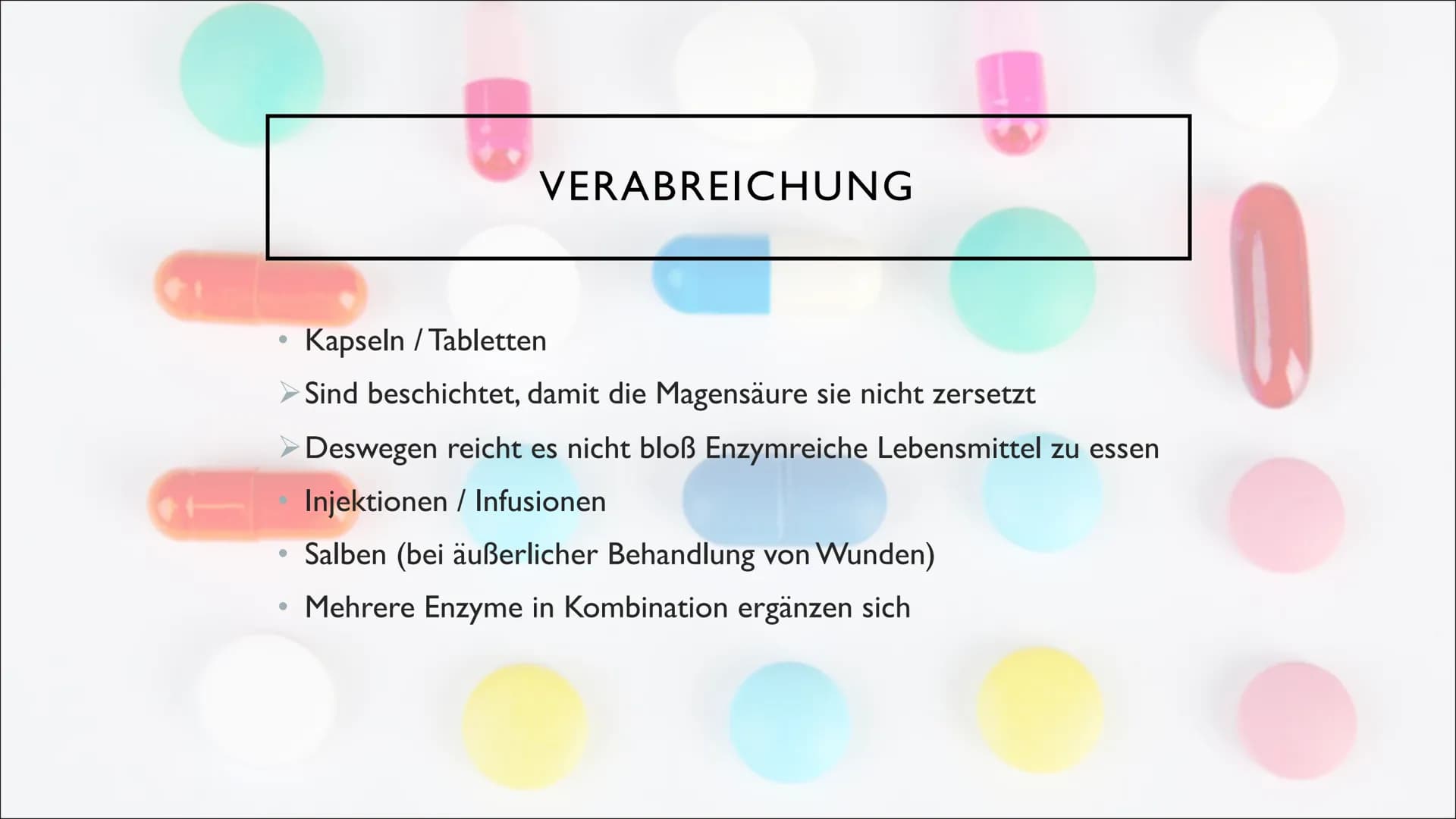 ENZYME IN
DER
MEDIZIN &
DIAGNOSTIK GLIEDERUNG
I.
II.
III. Entwicklung
IV. Anwendungsbereiche
V. Diagnostik
VI. Enzymtherapie
VII. Verabreich