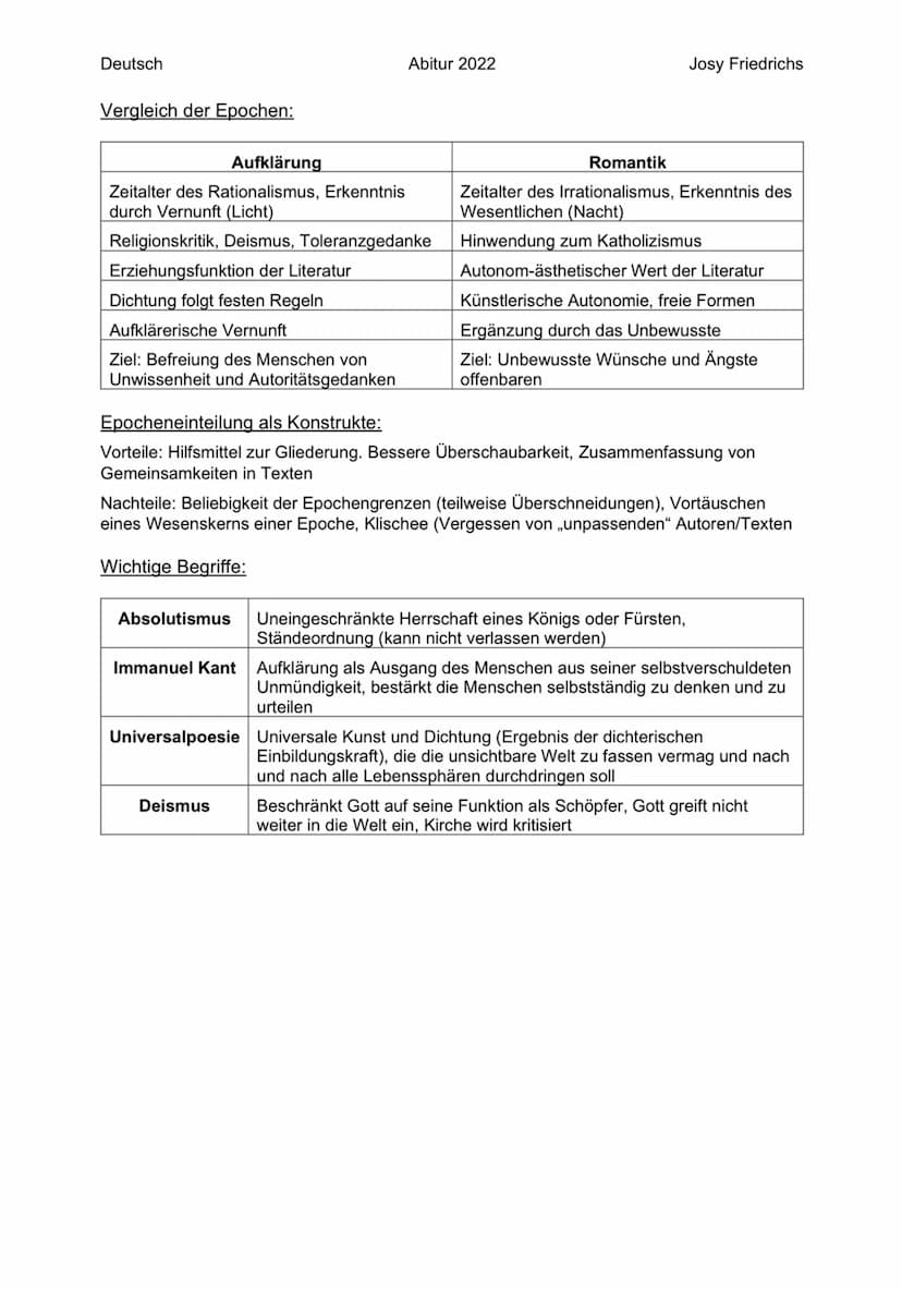 Deutsch
Rahmenthema 1: Literatur und Sprache um 1800
Historischer Kontext:
●
●
●
●
Leitgedanken der Aufklärung:
●
●
Abitur 2022
●
Entwicklun