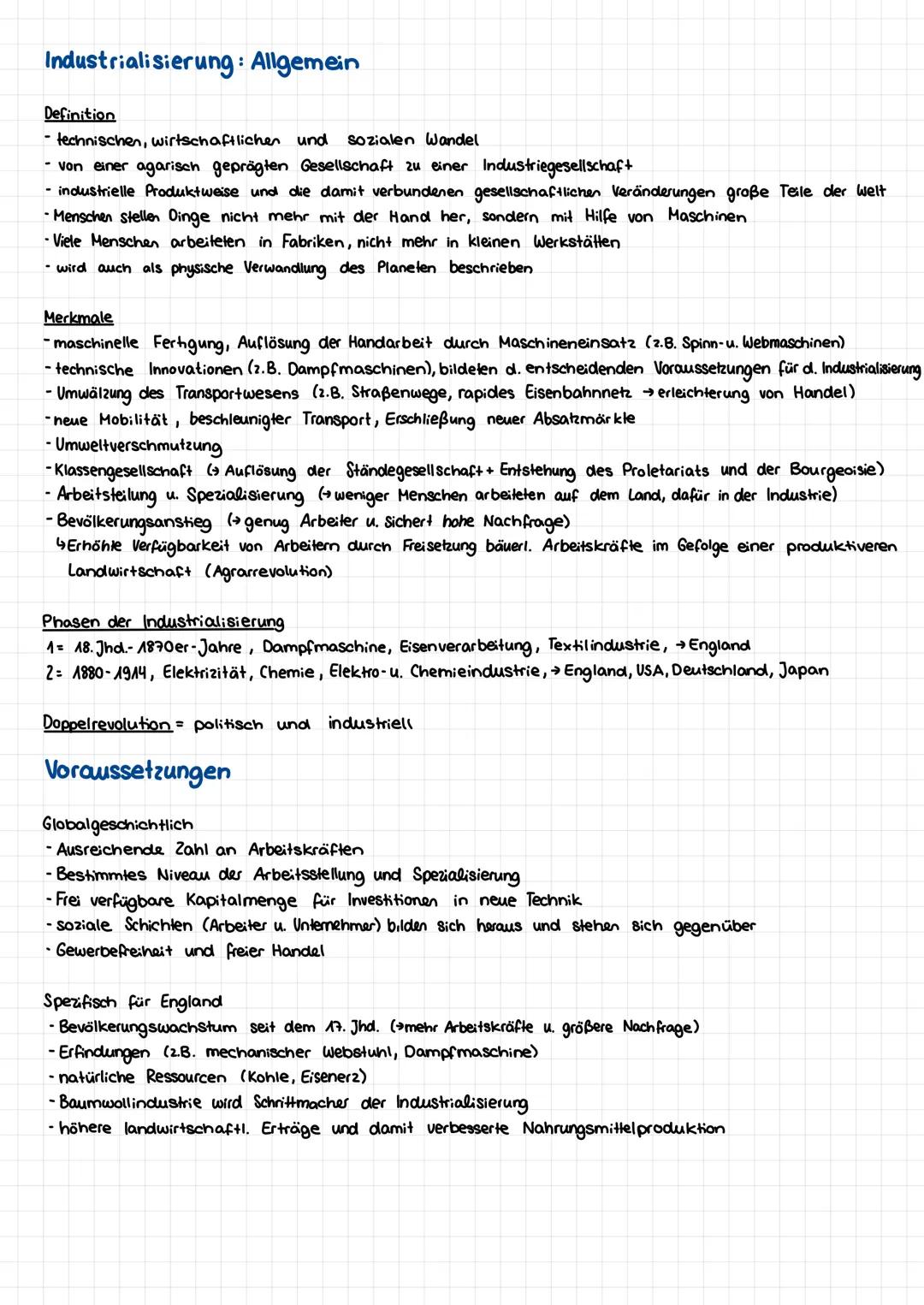 Industrialisierung: Allgemein
Definition
- technischen, wirtschaftlichen und sozialen Wandel
von einer agarisch geprägten Gesellschaft zu ei