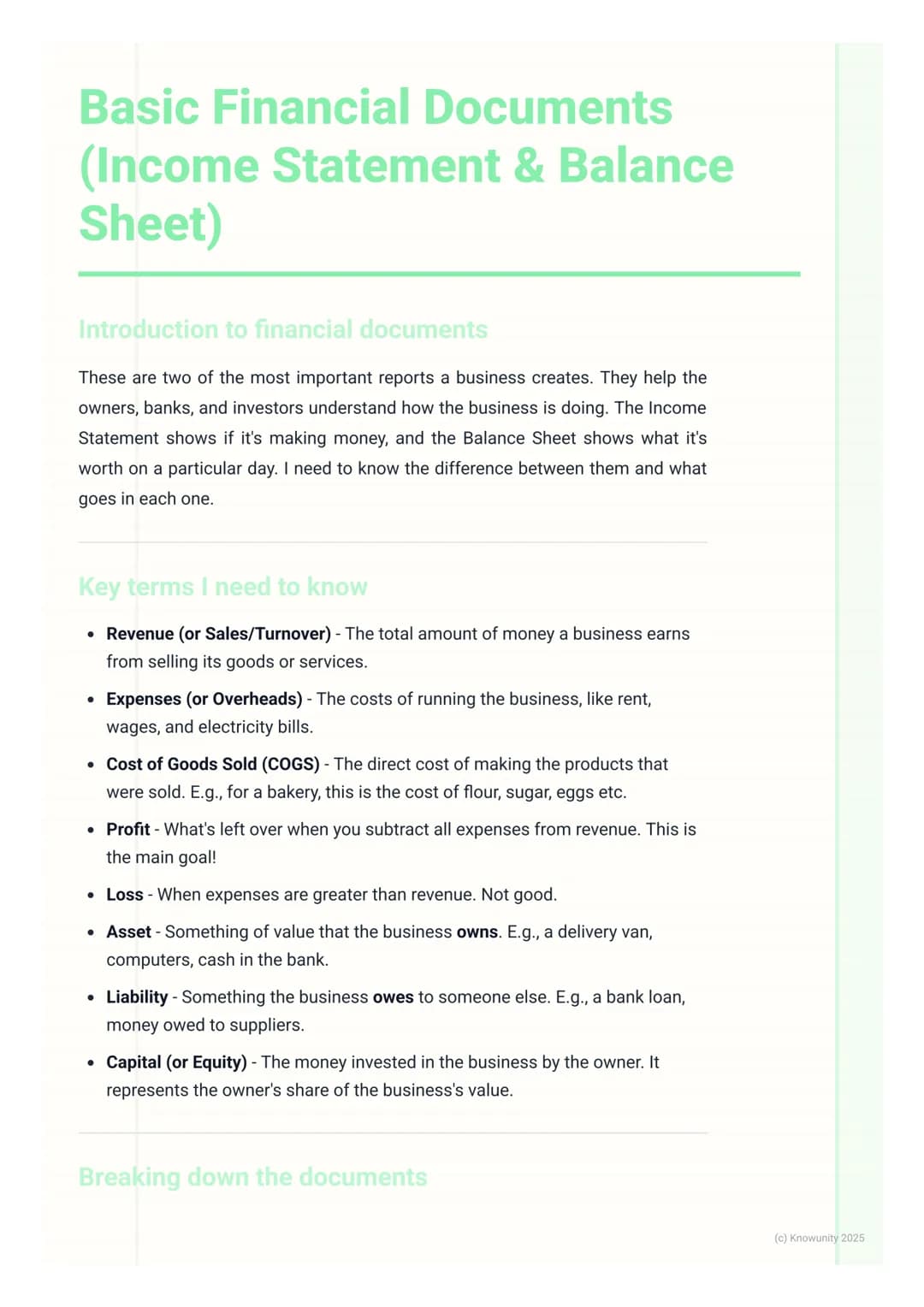 # Basic Financial Documents
(Income Statement & Balance
Sheet)

Introduction to financial documents

These are two of the most important rep