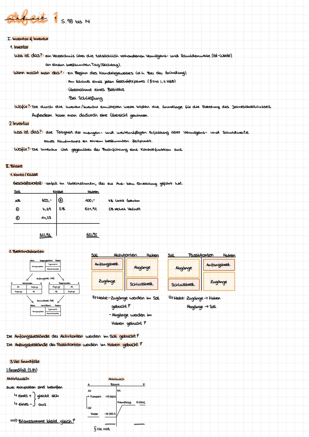 سلیے
I. Inventar & Inventur
1. Inventar
was ist das?: ein Verzeichnis über die tatsächlich vorhandenen Vermögens- und Schuldenweite (1st-Wei