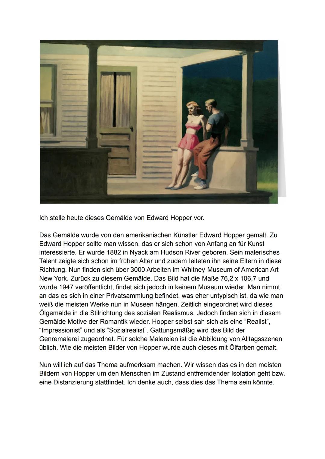 Ich stelle heute dieses Gemälde von Edward Hopper vor.
Das Gemälde wurde von den amerikanischen Künstler Edward Hopper gemalt. Zu
Edward Hop