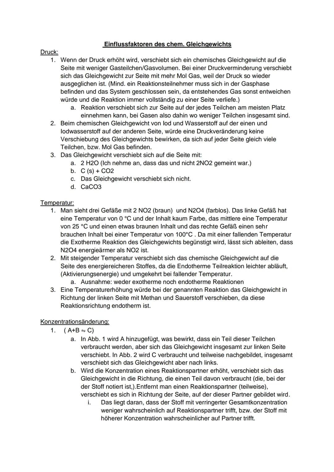 Einflussfaktoren des chem. Gleichgewichts
Druck:
1. Wenn der Druck erhöht wird, verschiebt sich ein chemisches Gleichgewicht auf die
Seite m