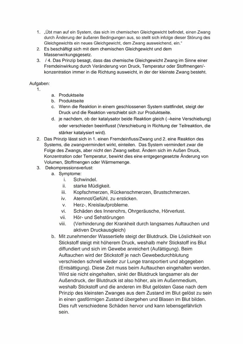 Einflussfaktoren des chem. Gleichgewichts
Druck:
1. Wenn der Druck erhöht wird, verschiebt sich ein chemisches Gleichgewicht auf die
Seite m