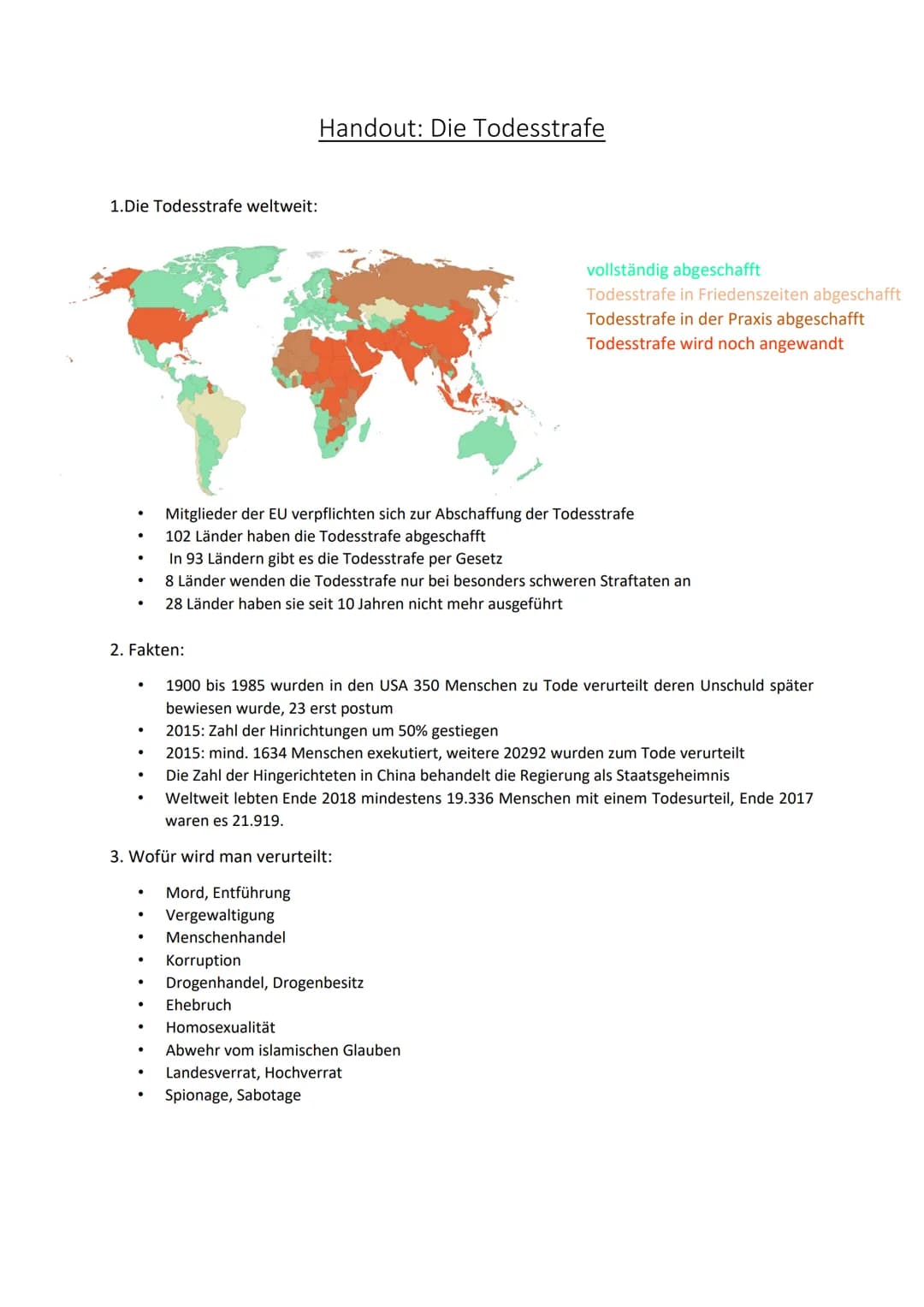 1.Die Todesstrafe weltweit:
●
.
2. Fakten:
.
.
●
●
Die Zahl der Hingerichteten in China behandelt die Regierung als Staatsgeheimnis
Weltweit
