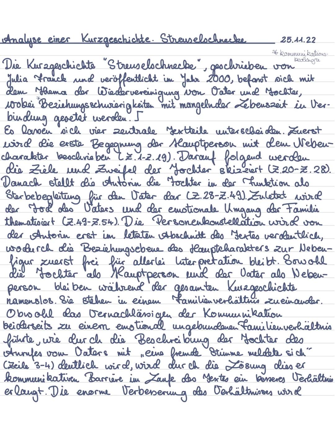 Analyse einer Kurzgeschichte. Streuselschnecke
Die Kurzgeschichte "Streuselschnecke", geschrieben von
Julia Franck und veröffentlicht im Jah